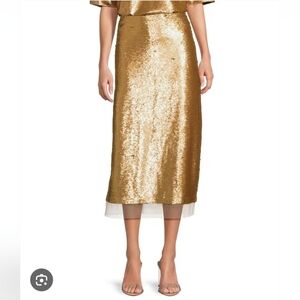 Le' AL.X Sequin High Rise A-Line Mesh Trim Midi Coordinating Skirt